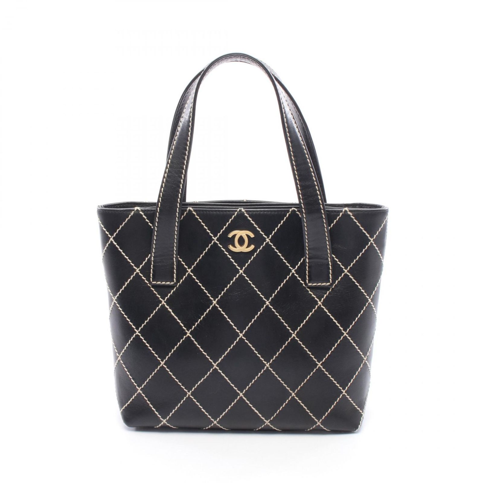 シャネル CHANEL トートバッグ ワイルドステッチ ブラック レザー ワイルドステッチ トートバッグ レディース Used B