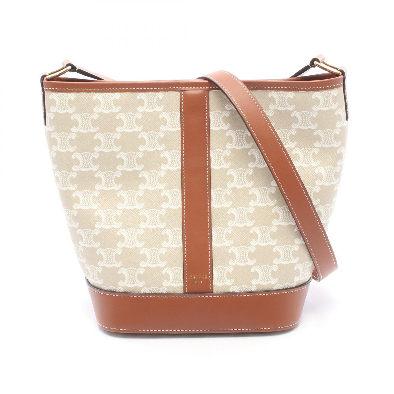 セリーヌ CELINE ショルダーバッグ スモールバケット トリオンフ 191442CAS グレージュ/ブラウン PVCコーティングキャンバス レザー トリオンフ スモール バケット