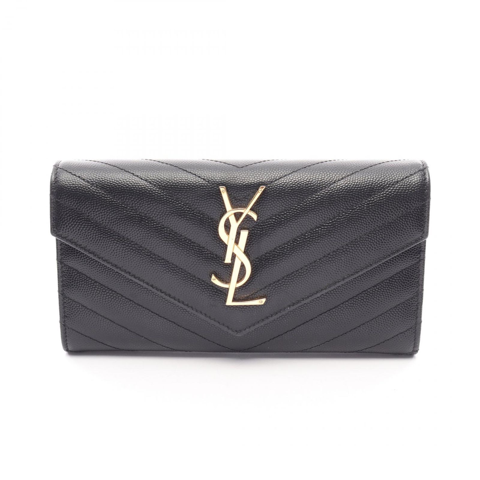 サンローランパリ SAINT LAURENT PARIS 二つ折り長財布 モノグラム 372264BOW011000 ブラック レザー カサンドラ マトラッセ ZIP長財布 レディース Used B
