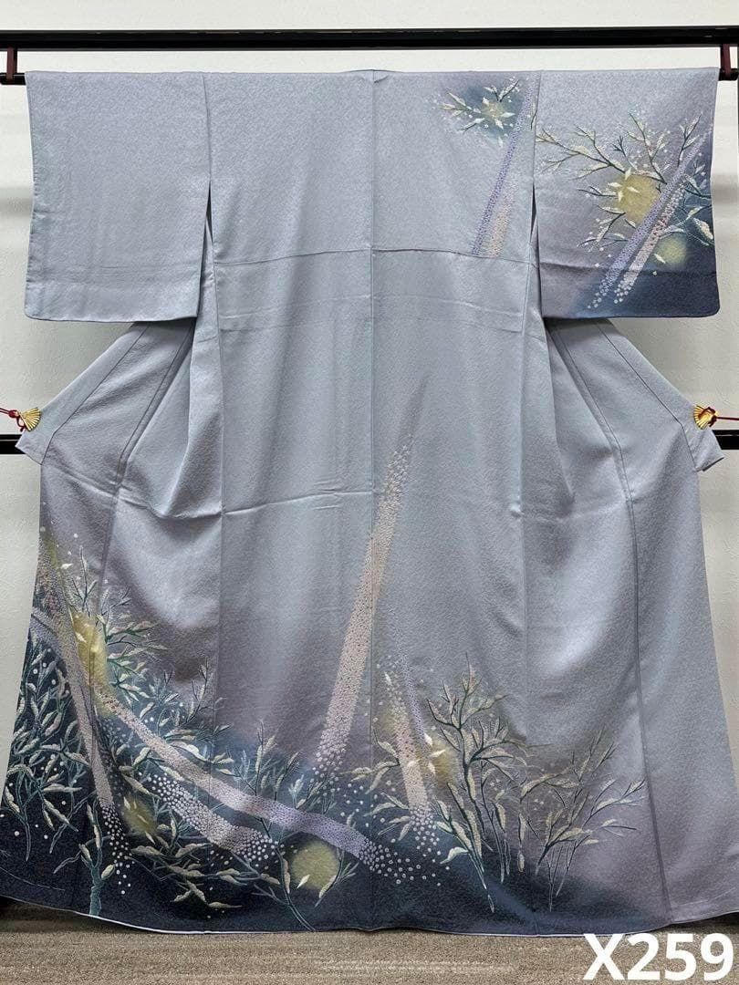 絞り染め 手刺繍 幻想的 訪問着 金通し 雪景色 正絹 躾糸付き X259