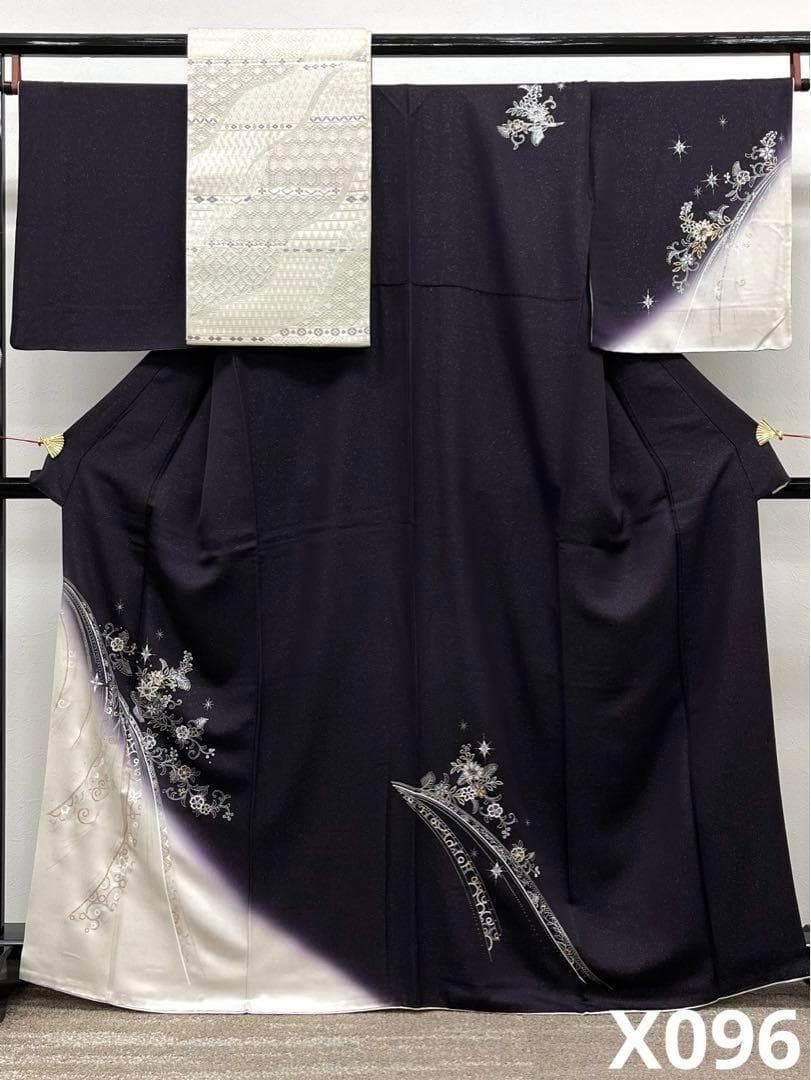 付け下げ 袋帯 セット 螺鈿 輪奈織 玉虫色 銀通し 正絹 X096