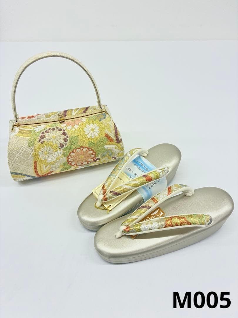 草履バッグセット 未使用品 草履 バッグ 和装小物 正絹 ゴールド M005