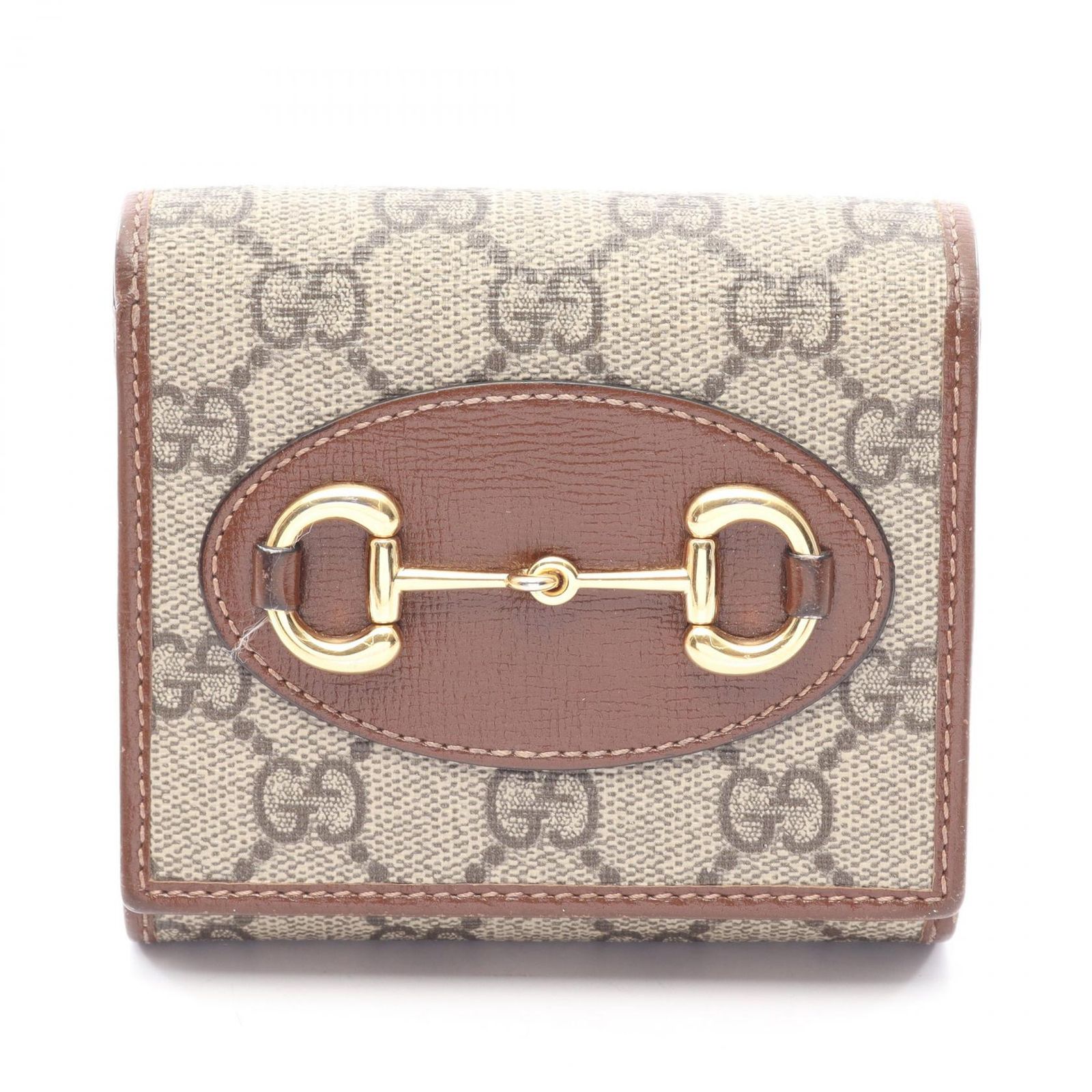 グッチ GUCCI 二つ折り財布 ホースビット 1955 GGスプリーム 621891 ベージュ/ブラウン レザー PVCコーティングキャンバス ホースビット1955 二つ折り財布 レディース