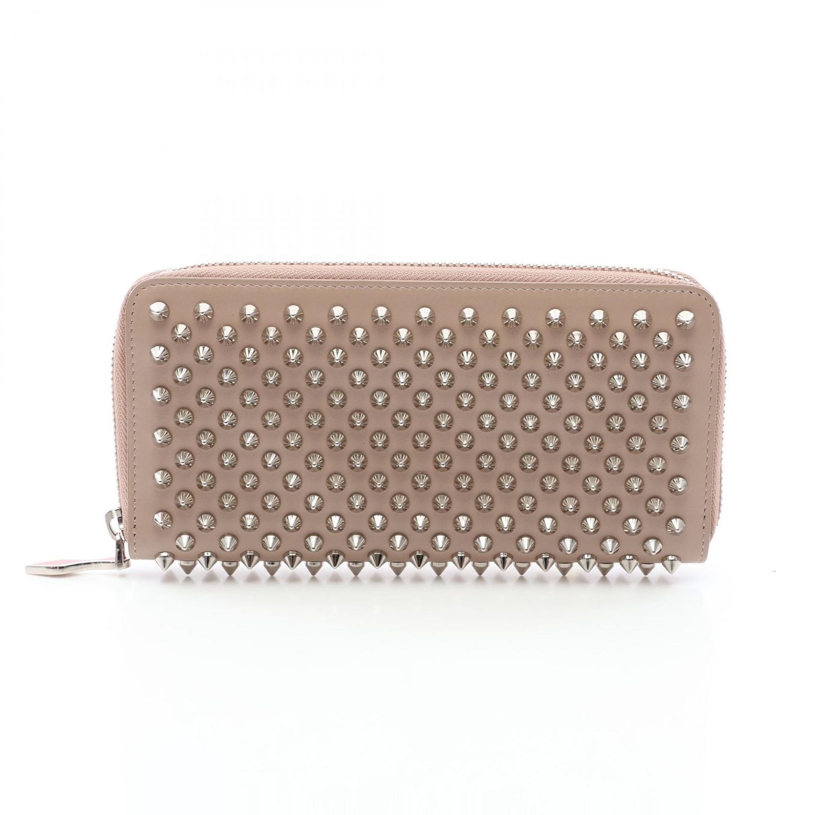 クリスチャンルブタン Christian Louboutin ラウンド長財布 PANETTONE パネトーネ スパイクスタッズ グレージュ レザー パネトーネ スパイクスタッズ ラウンド長財布