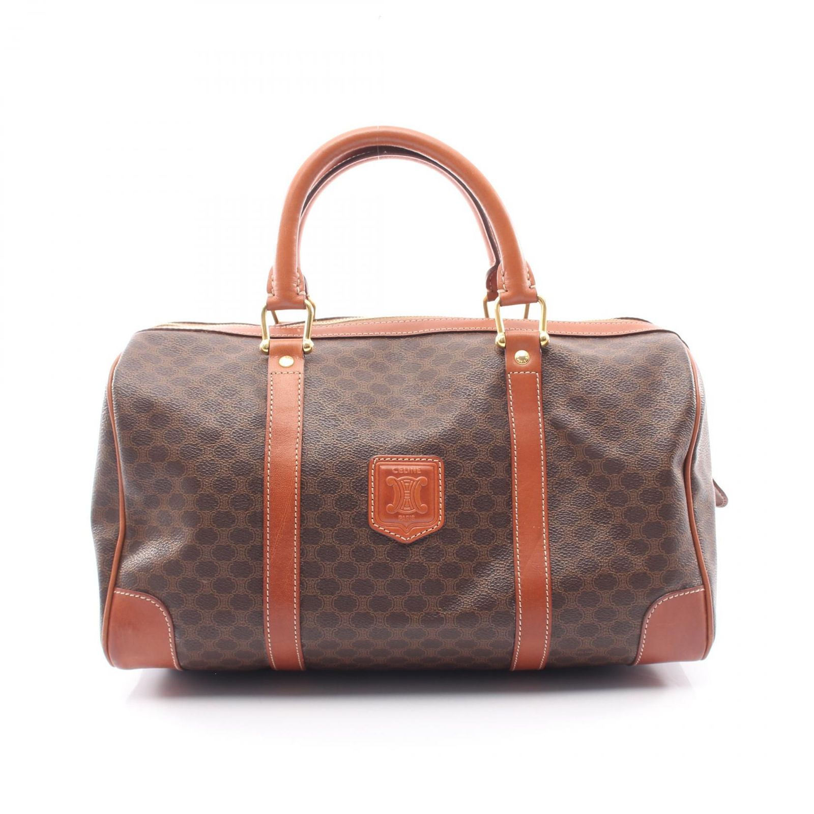 セリーヌ CELINE トートバッグ マカダム ブラウン PVCコーティングキャンバス レザー マカダム ボストンバッグ レディース Used B