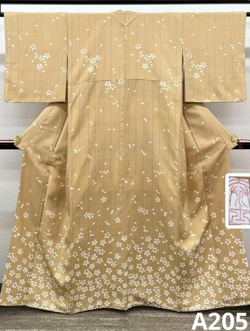 作家物 しょうざん 生紬 落款入 桜 正絹 A205
