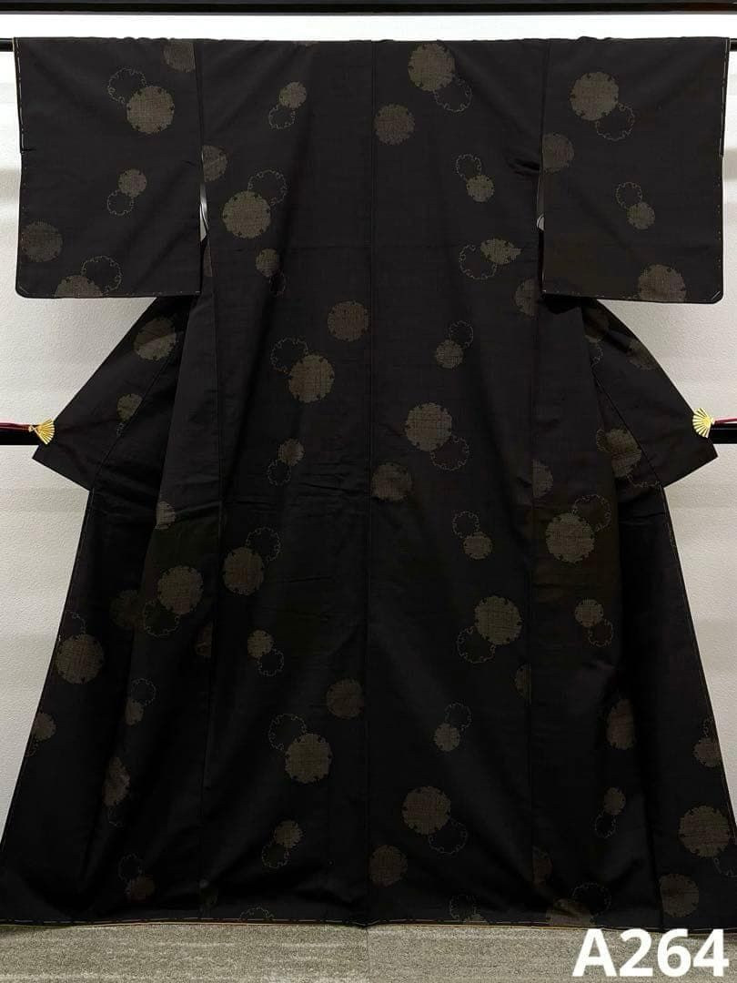 結城紬 雪輪文様 絣 正絹 躾糸付き A264