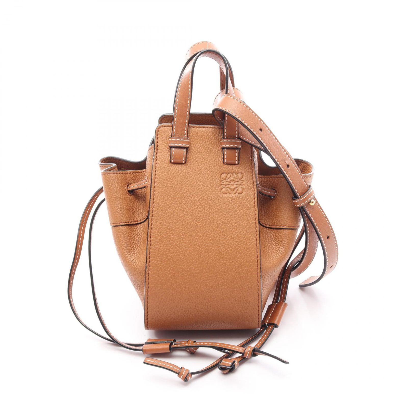 ロエベ LOEWE ハンドバッグ ハンモック ドローストリングバッグ ミニ 2WAY ブラウン レザー ハンモック ドローストリングバッグ ミニ レディース Used A