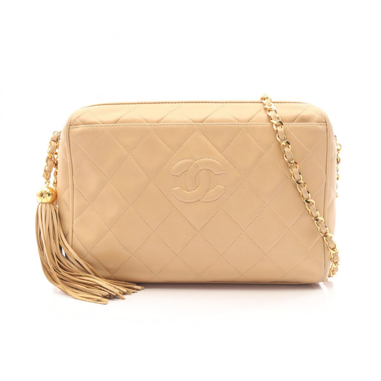 シャネル CHANEL ショルダーバッグ マトラッセ タッセル ベージュ ラムスキン（羊革） マトラッセ ダイヤステッチ フリンジ チェーンショルダー レディース