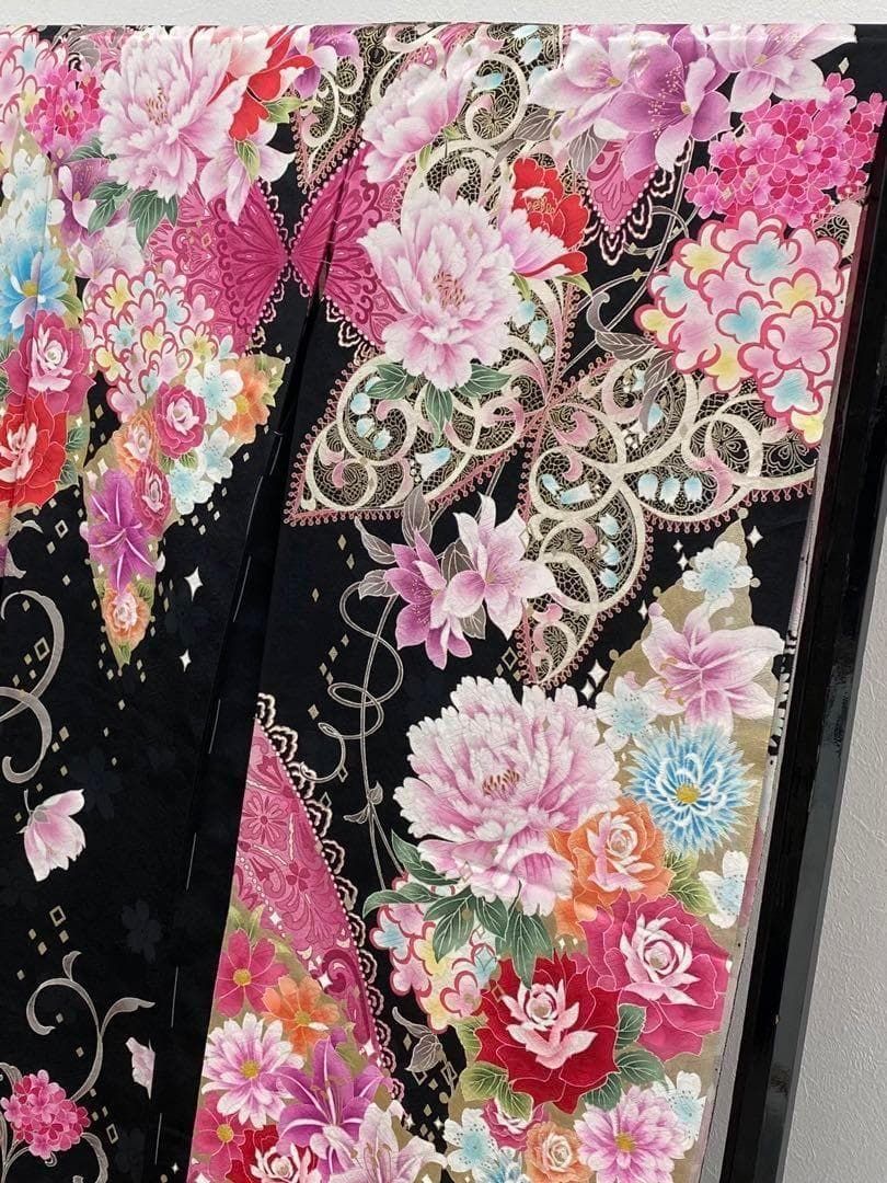 振袖 仮絵羽 金彩 紋意匠 牡丹 薔薇 正絹 未仕立て品 八掛付き MOK618