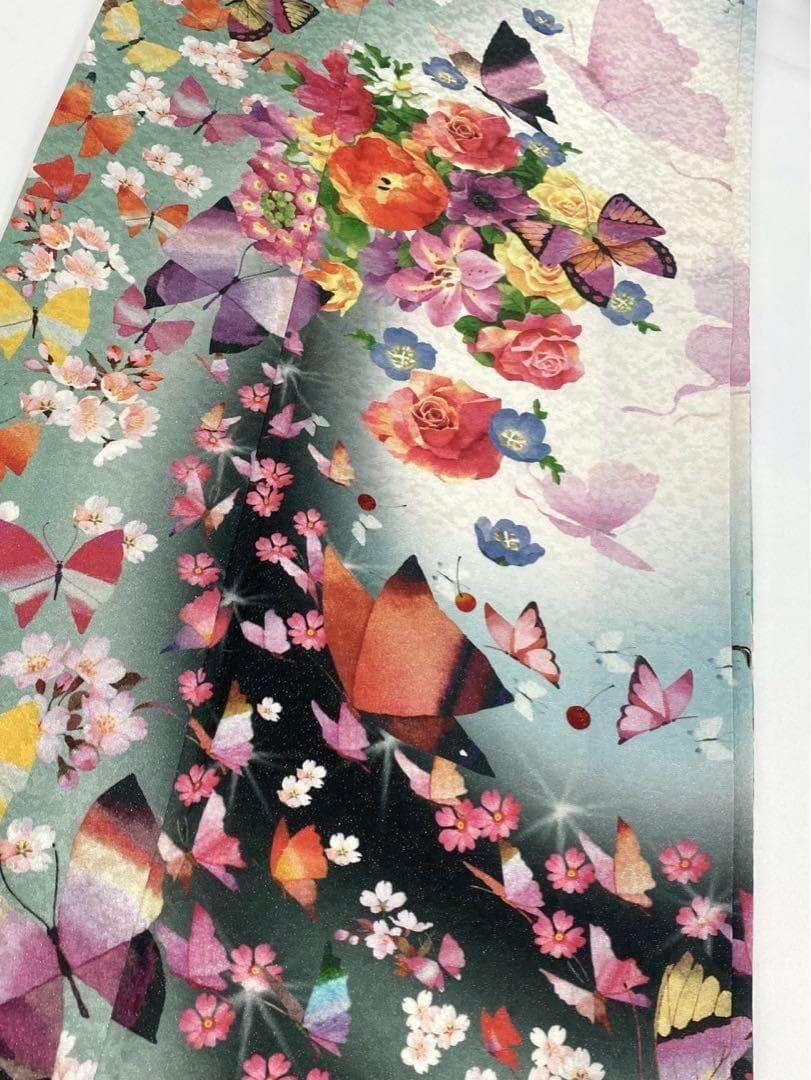 作家振袖 永田萌 豪華 銀通し 洋花 さくらんぼ 身丈170cm MO2499
