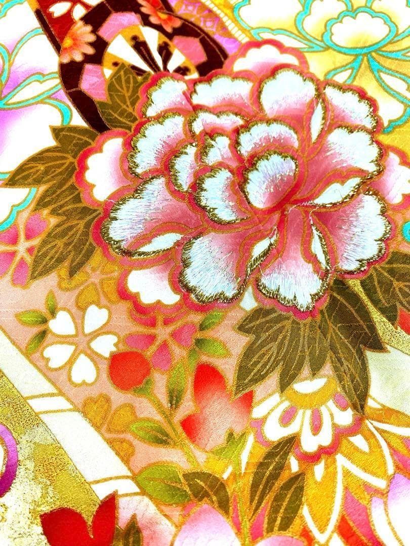 振袖 ラメ刺繍 金彩 グリッター箔 身丈162cm 撥水加工済 MO3878 袷 振袖 M