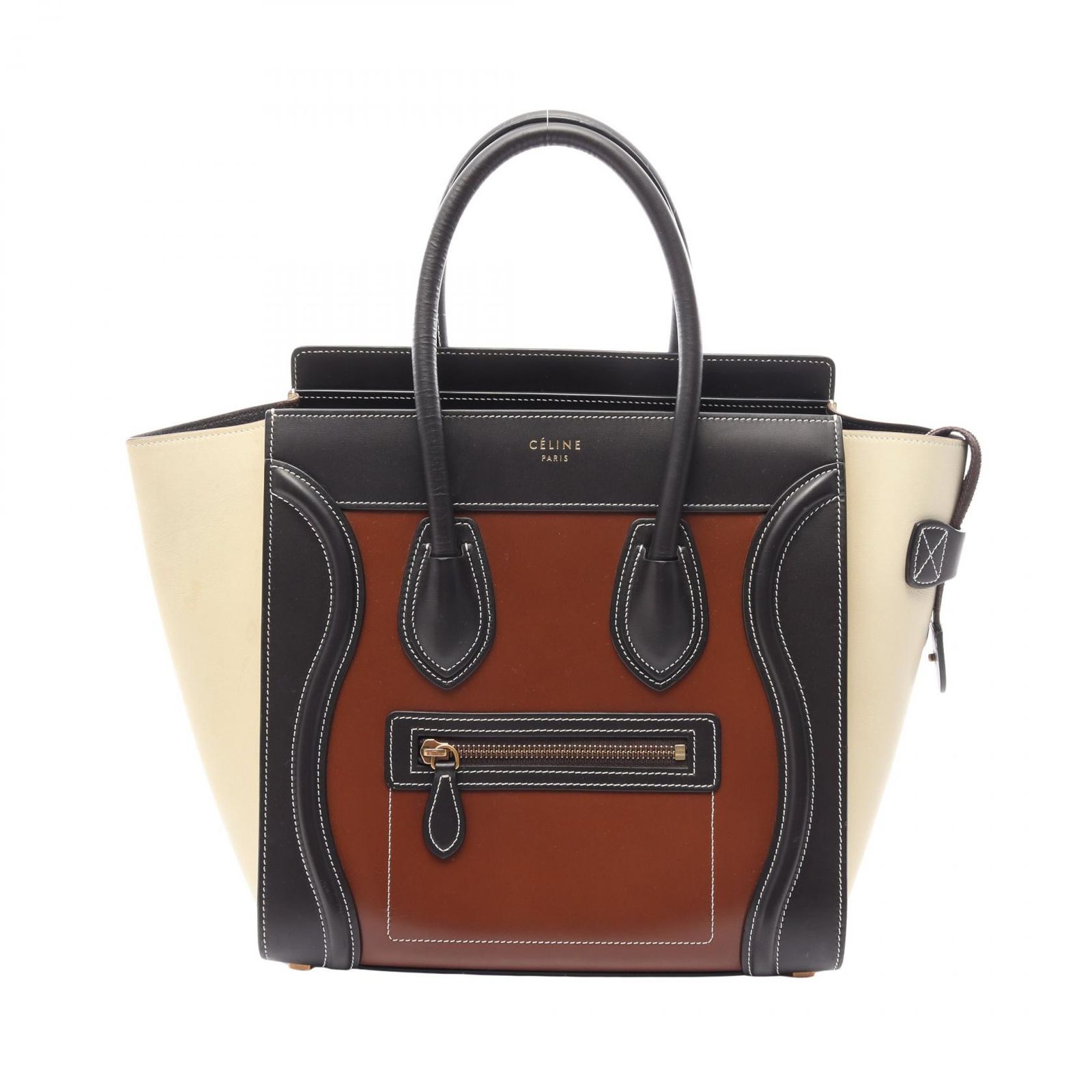 セリーヌ CELINE トートバッグ ラゲージ マイクロショッパー ブラック/ブラウン/クリーム レザー ラゲージ マイクロ ショッパー レディース Used A