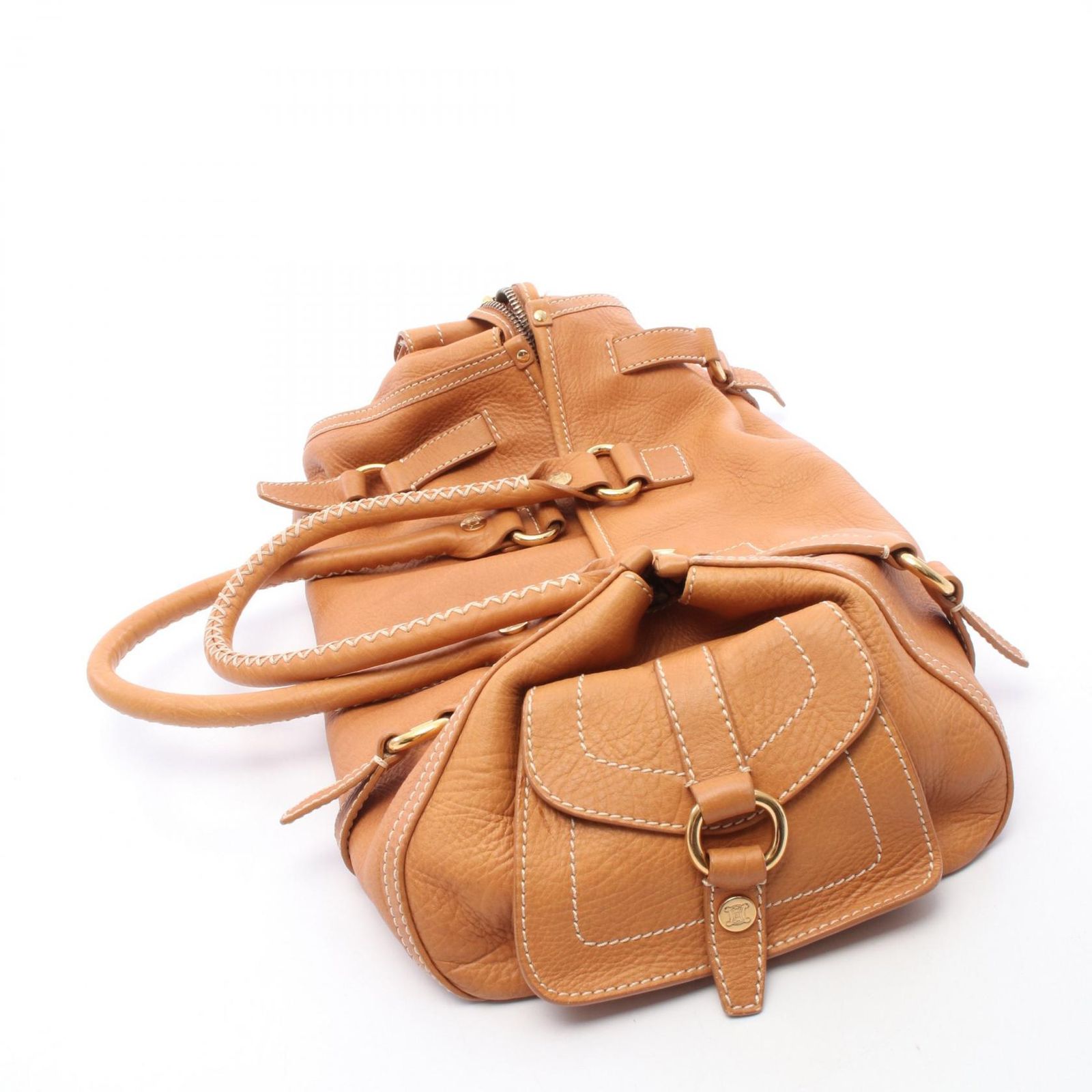 セリーヌ CELINE ショルダーバッグ キャメル レザー ハンドバッグ レディース Used A
