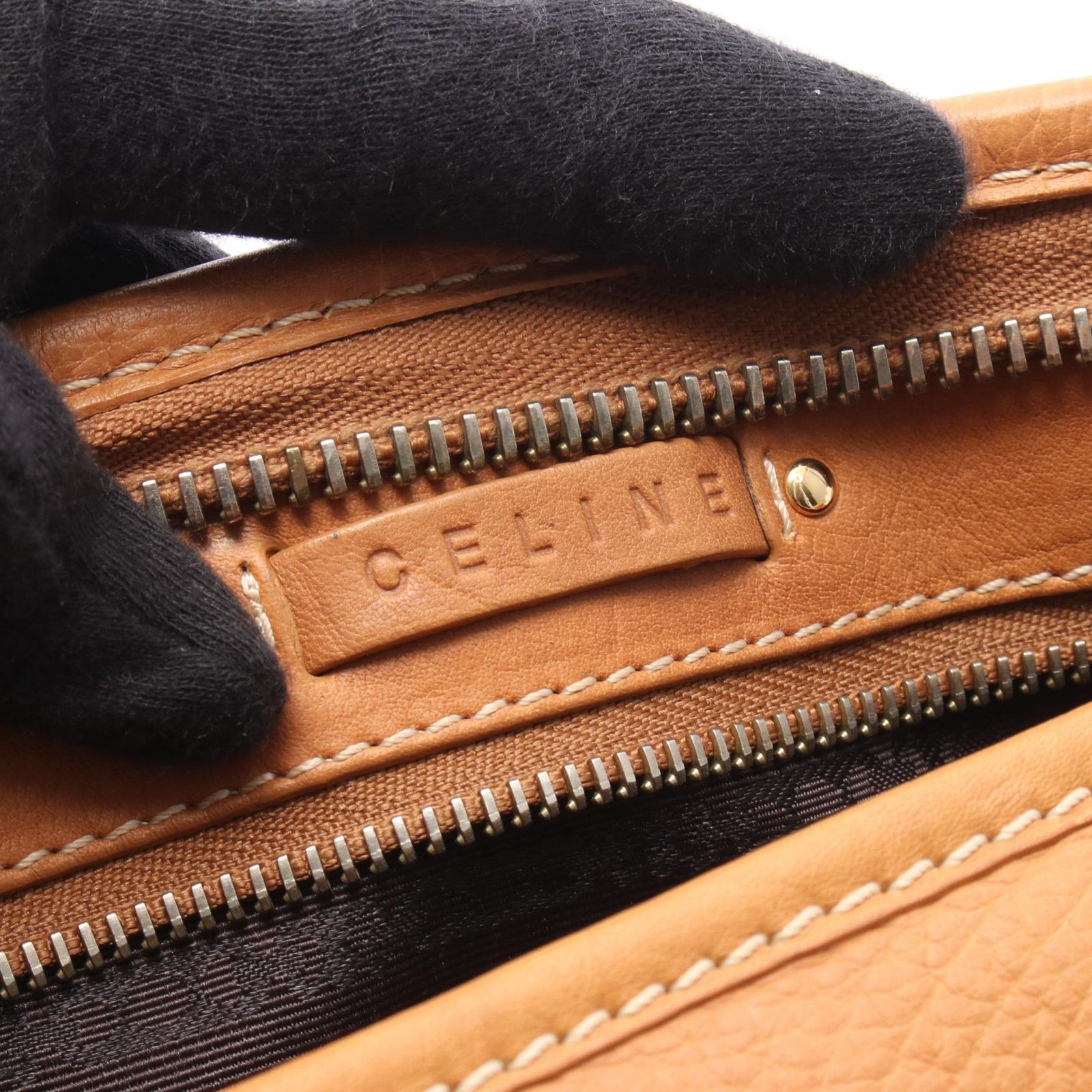 セリーヌ CELINE ショルダーバッグ キャメル レザー ハンドバッグ レディース Used A