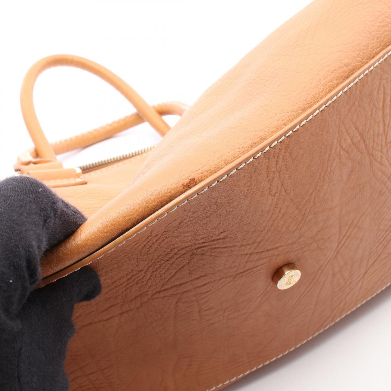 セリーヌ CELINE ショルダーバッグ キャメル レザー ハンドバッグ レディース Used A