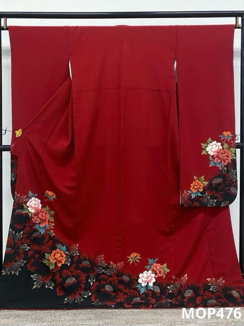 ポリエステル振袖 金彩 牡丹 大輪 身丈169cm MOP476