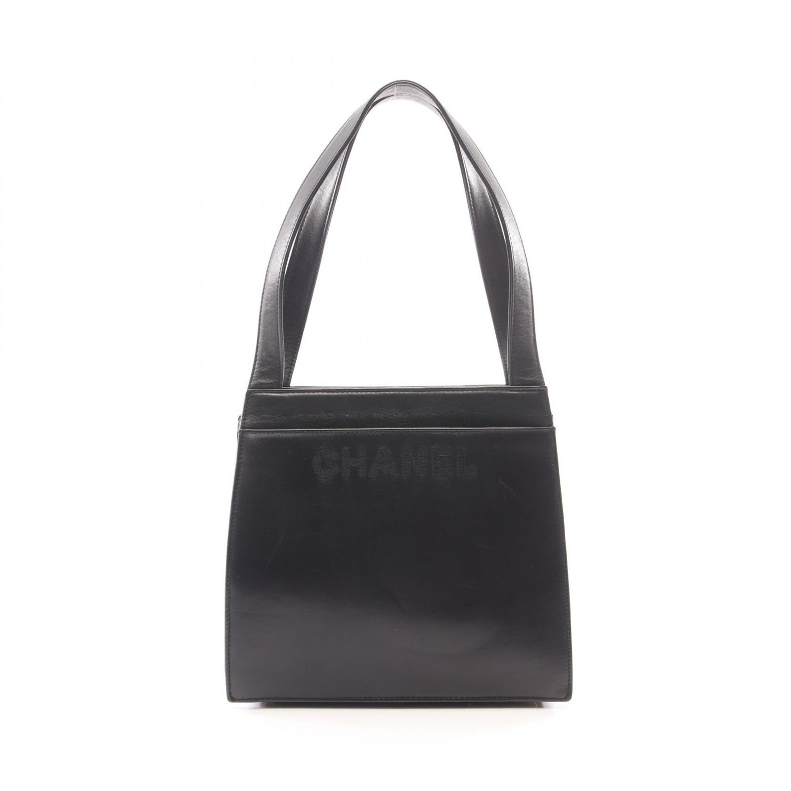 シャネル CHANEL トートバッグ ロゴ ブラック ラムスキン（羊革） ロゴ ハンドバッグ レディース Used B