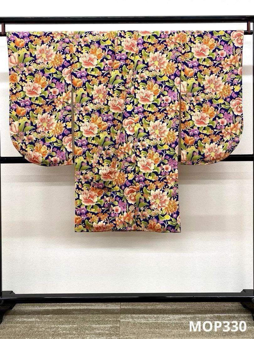 ポリエステル 小紋振袖 花くす玉 柄八掛 身丈168cm MOP603