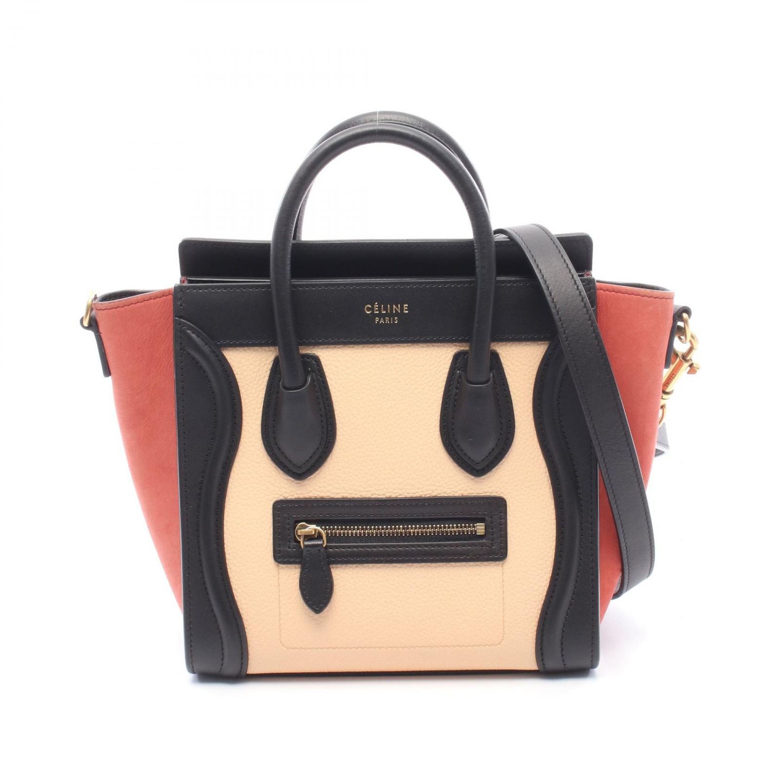 セリーヌ CELINE ハンドバッグ ラゲージ ナノショッパー 2WAY ベージュ/ブラック/レッド レザー レザー ラゲージ ナノ ショッパー レディース Used B