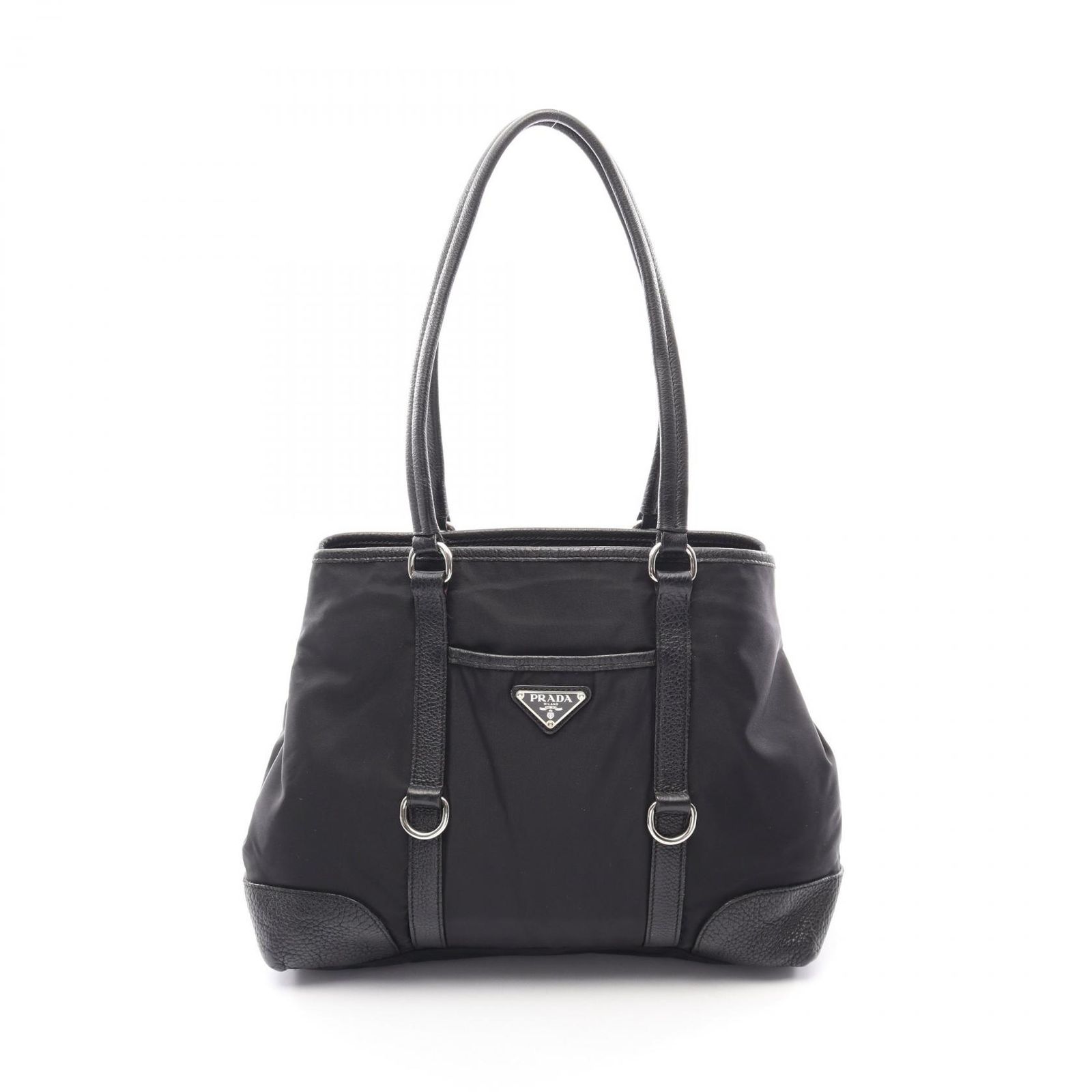 プラダ PRADA トートバッグ トライアングルロゴ ブラック ナイロン レザー トライアングルロゴ トートバッグ レディース Used A