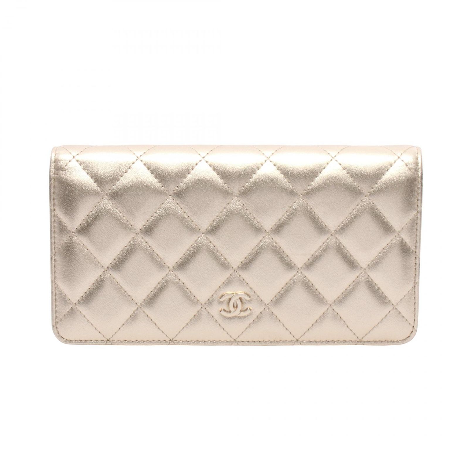 シャネル CHANEL 二つ折り長財布 マトラッセ シャンパンゴールド ラムスキン（羊革） マトラッセ ZIP長財布 レディース Used A