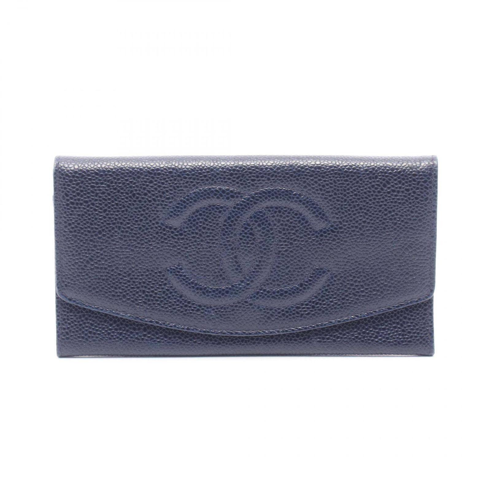 シャネル CHANEL 二つ折り長財布 ココマーク ネイビー カーフ（牛革） ココマーク ZIP長財布 レディース Used A