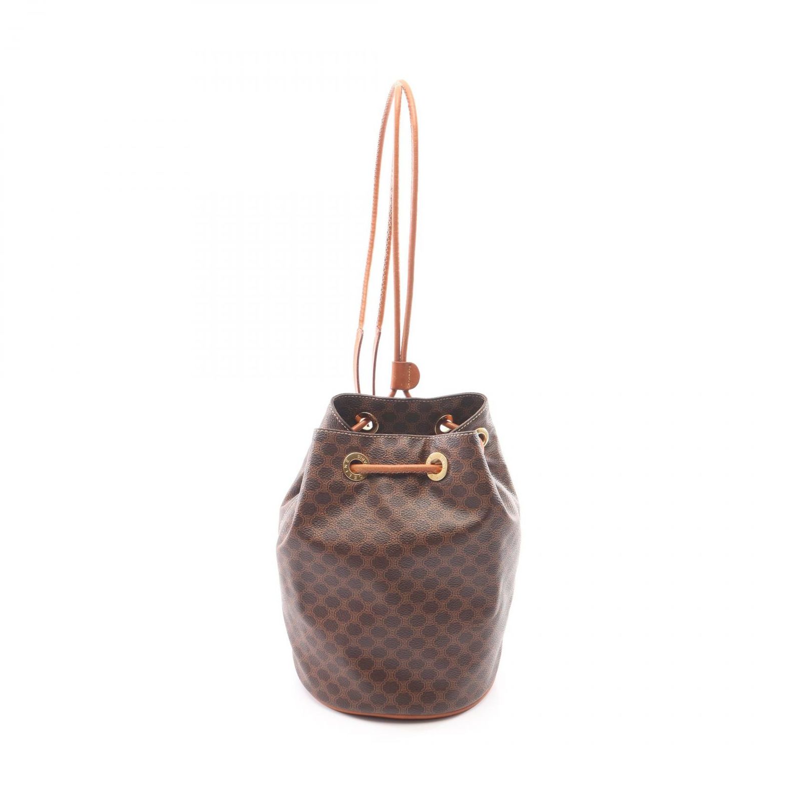 セリーヌ CELINE リュックサック バックパック マカダム 巾着 ダークブラウン PVCコーティングキャンバス レザー マカダム 巾着ミニリュック レディース Used B