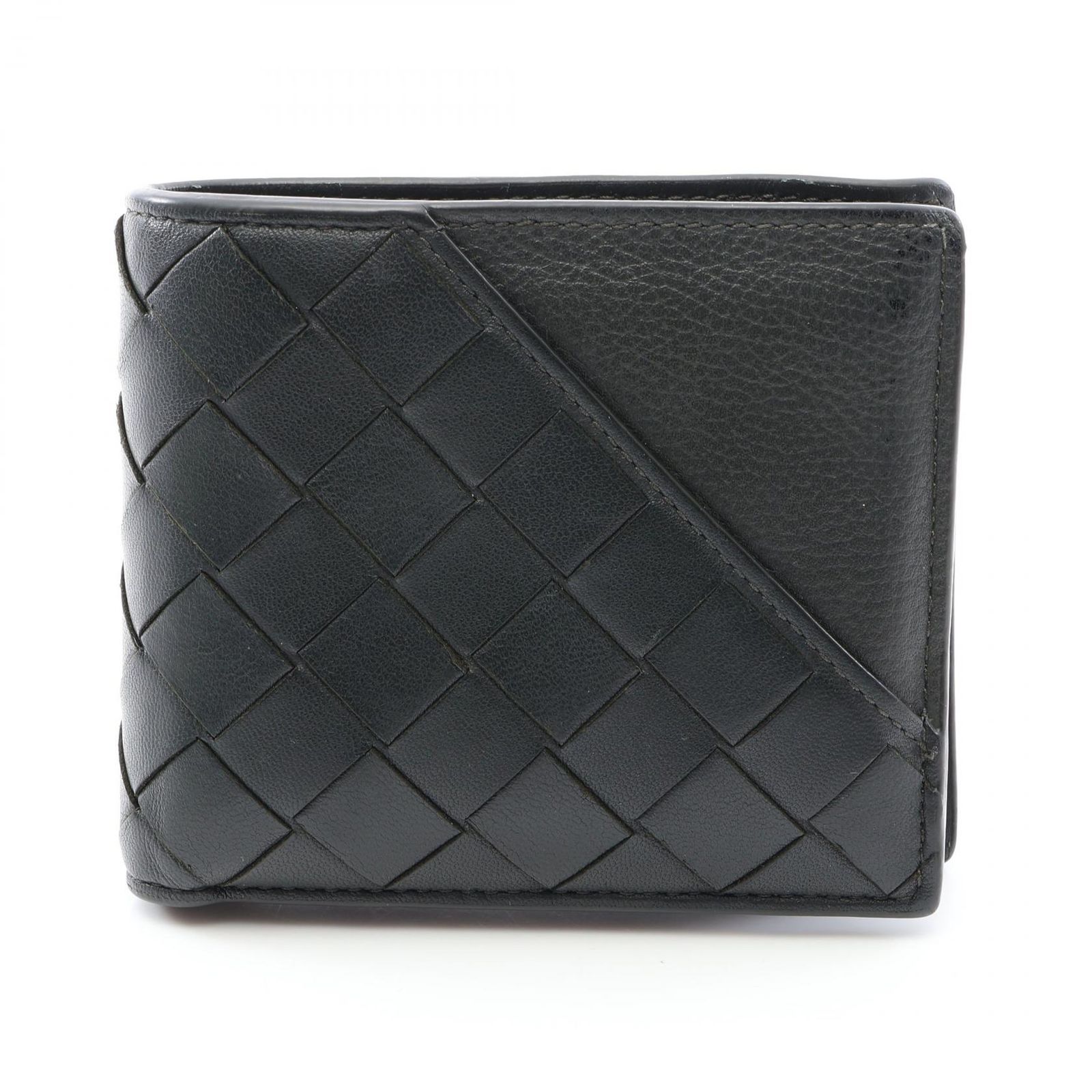 ボッテガヴェネタ BOTTEGA VENETA 二つ折り財布 イントレチャート ブラック レザー イントレチャート 二つ折財布 メンズ Used B