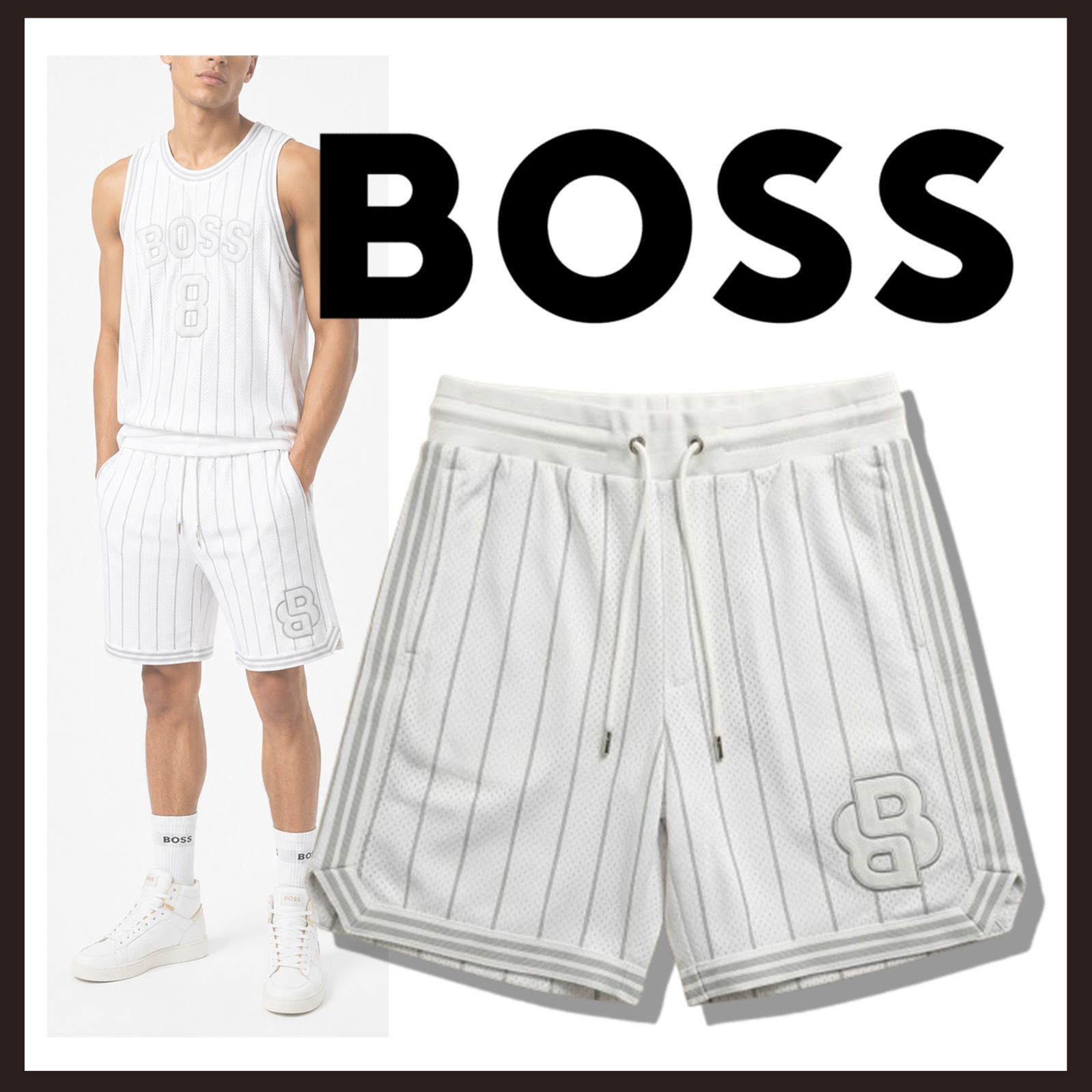 新品 未使用 ヒューゴボス ラズダン07 バスケットショーツ ホワイト S【HUGO BOSS】ラスダン バスケットパンツ バスパン