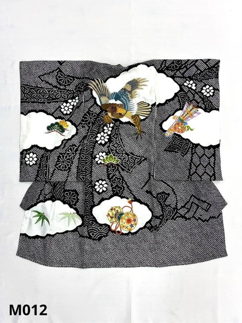 祝着 産着 一つ身 お宮参り 紋意匠 刺繍 鷹 吉祥文様 長襦袢セット M012