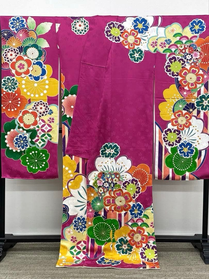 仮絵羽 振袖 金駒 金彩 紋意匠 未仕立て品 正絹 八掛付き HFT005