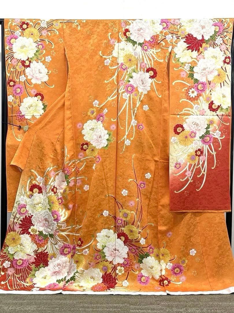 仮絵羽 振袖 刺繍 金彩 紋意匠 未仕立て品 正絹 八掛付き HFT004