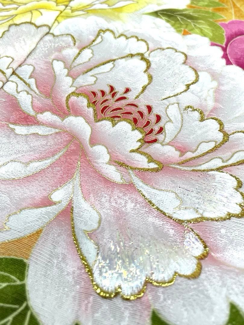 仮絵羽 振袖 刺繍 金彩 紋意匠 未仕立て品 正絹 八掛付き HFT004