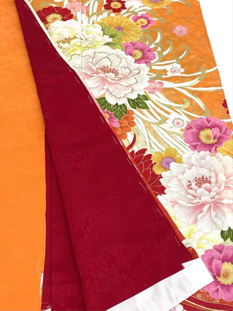 仮絵羽 振袖 刺繍 金彩 紋意匠 未仕立て品 正絹 八掛付き HFT004