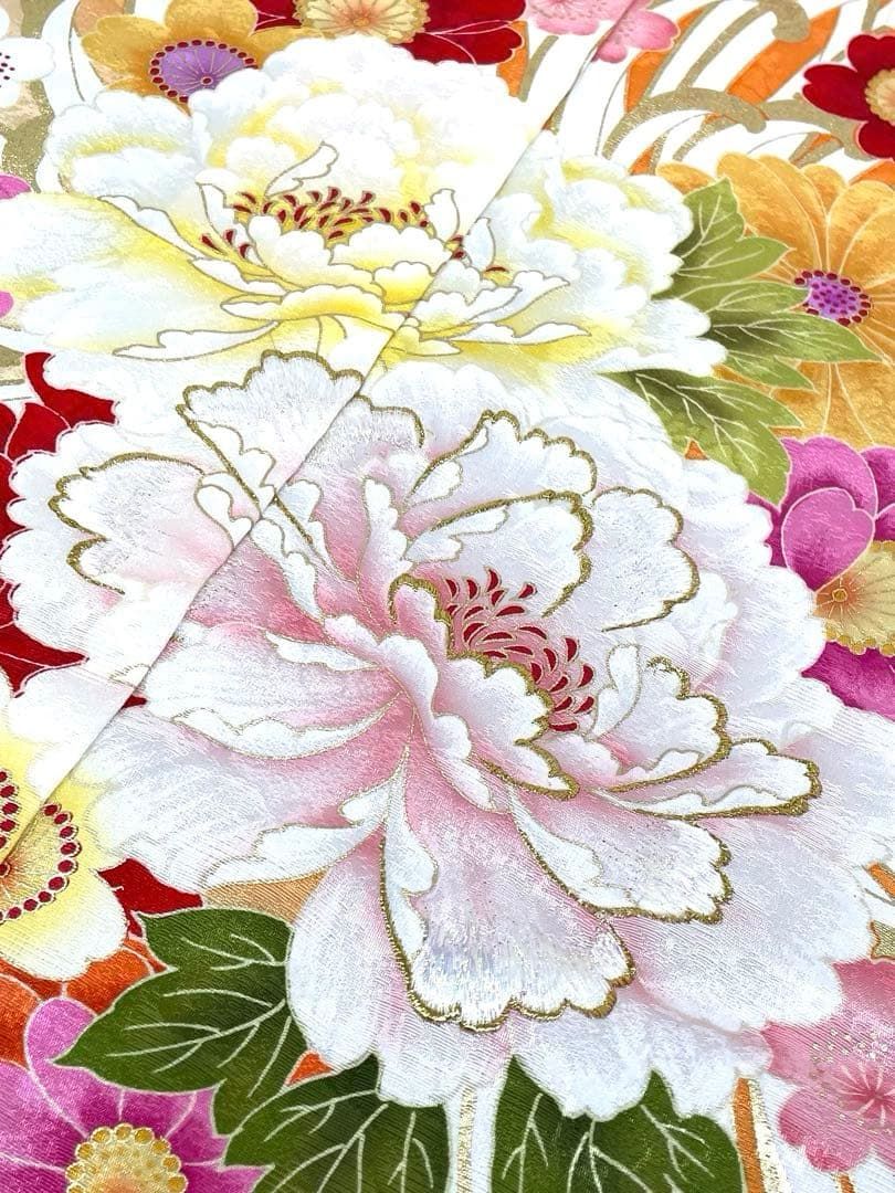 仮絵羽 振袖 刺繍 金彩 紋意匠 未仕立て品 正絹 八掛付き HFT004