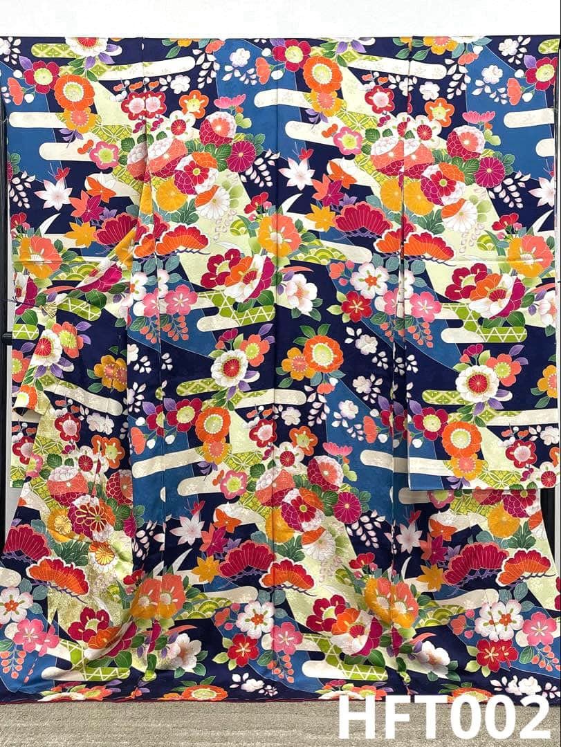仮絵羽 振袖 金駒 金彩 紋意匠 未仕立て品 正絹 八掛付き HFT002 
