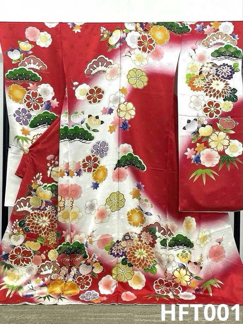 仮絵羽 振袖 金駒 金彩 紋意匠 未仕立て品 正絹 八掛付き HFT001