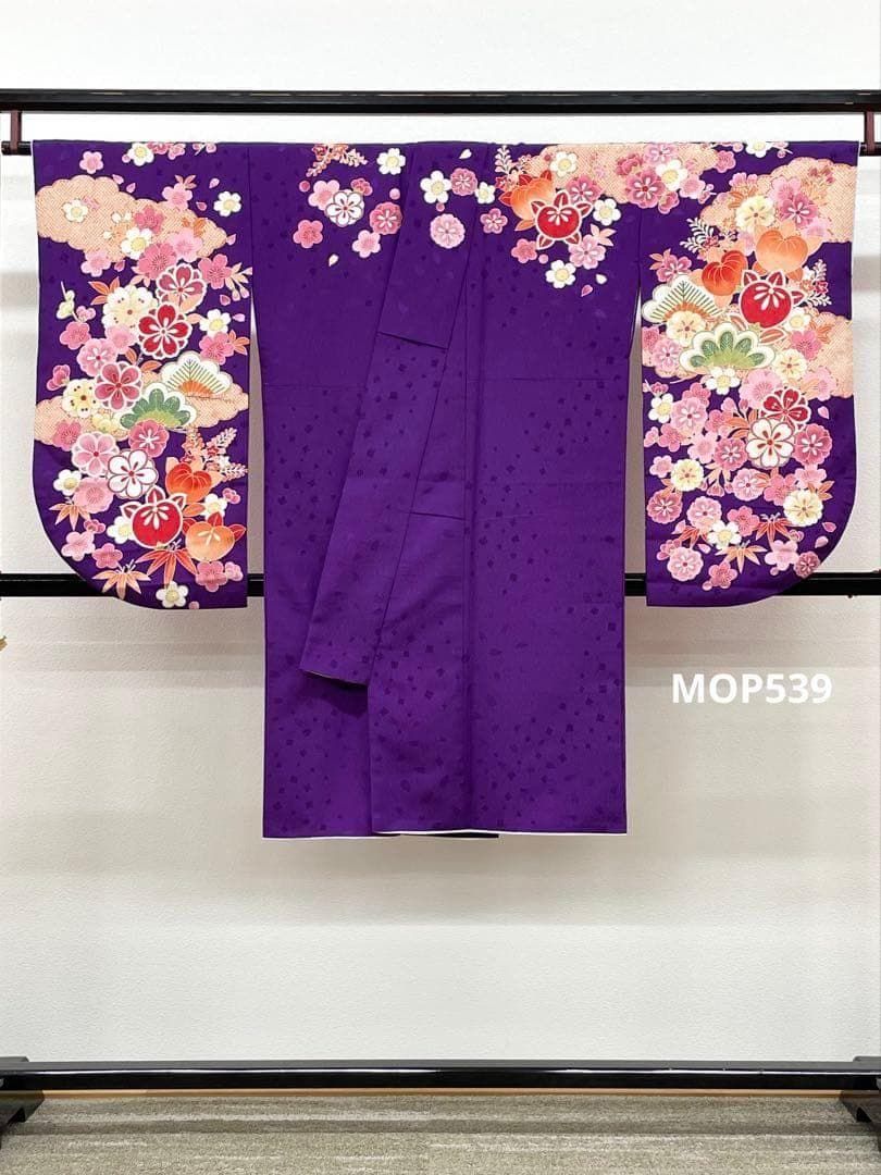 二尺袖 ポリエステル着物 金彩 紋意匠 桜 花々 袴用 MOP539
