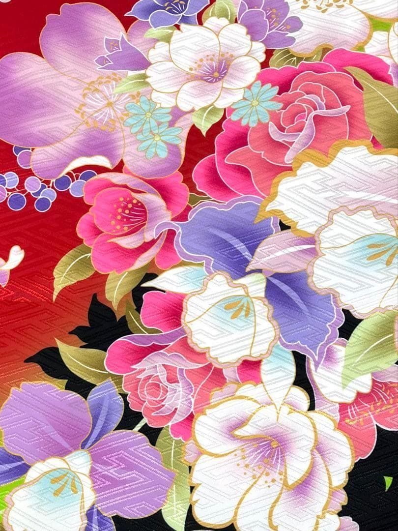 ポリエステル 振袖 薔薇 レース柄 紋意匠 ぼかし八掛 躾糸付き 二尺袖 ポリエステル 薔薇 牡丹 紋意匠 躾糸付き MOP548 - メルカリ
