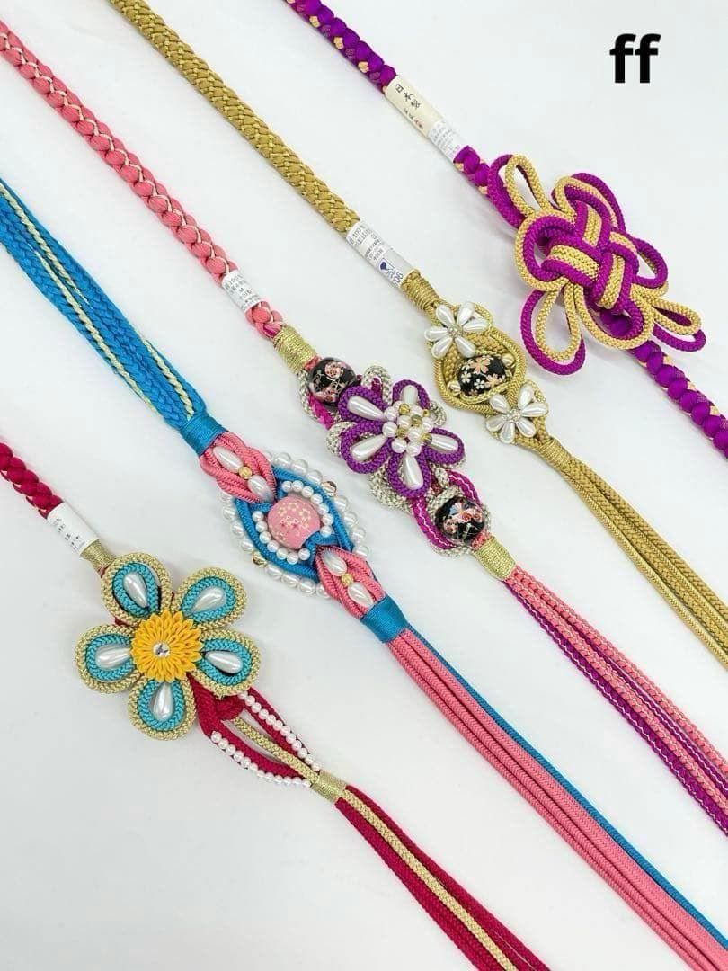 振袖用帯締め 飾り付き 5本おまとめ出品 つまみ細工 正絹 新品未使用 ff