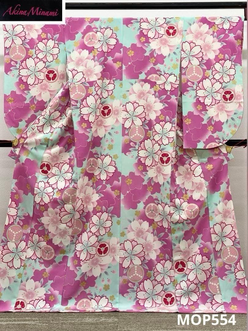 二尺袖 ポリエステル着物 袴向き 南明奈 金彩 紋意匠 躾糸付き MOP554