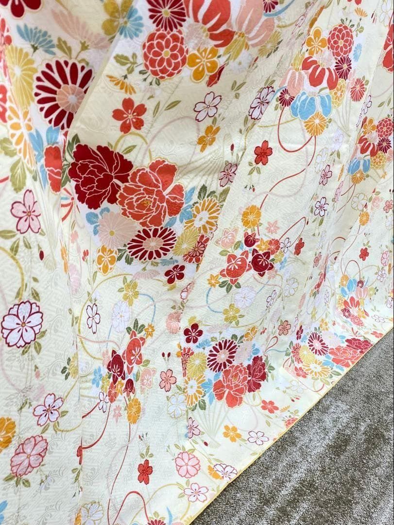 振袖 紅型 古典柄 牡丹 七宝繋ぎ 青海波 花車 身丈170cm MO3197 古典 