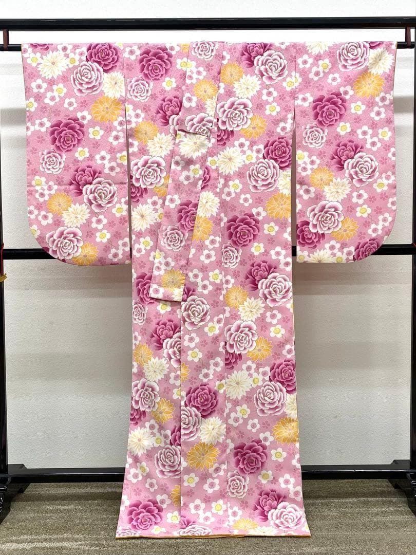 二尺袖 ポリエステル着物 金彩 紋意匠 牡丹 袴向き MOP566 - メルカリ
