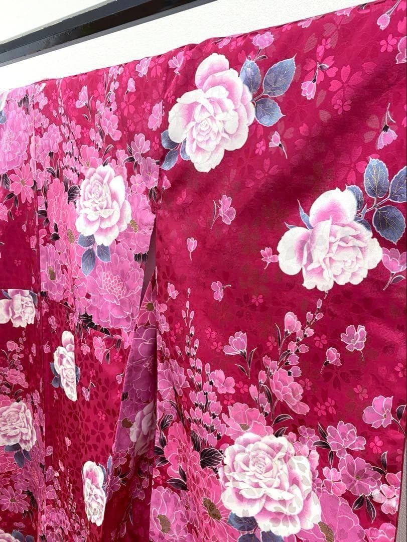 二尺袖 ポリエステル着物 金彩 紋意匠 薔薇 袴向き 新品未使用品