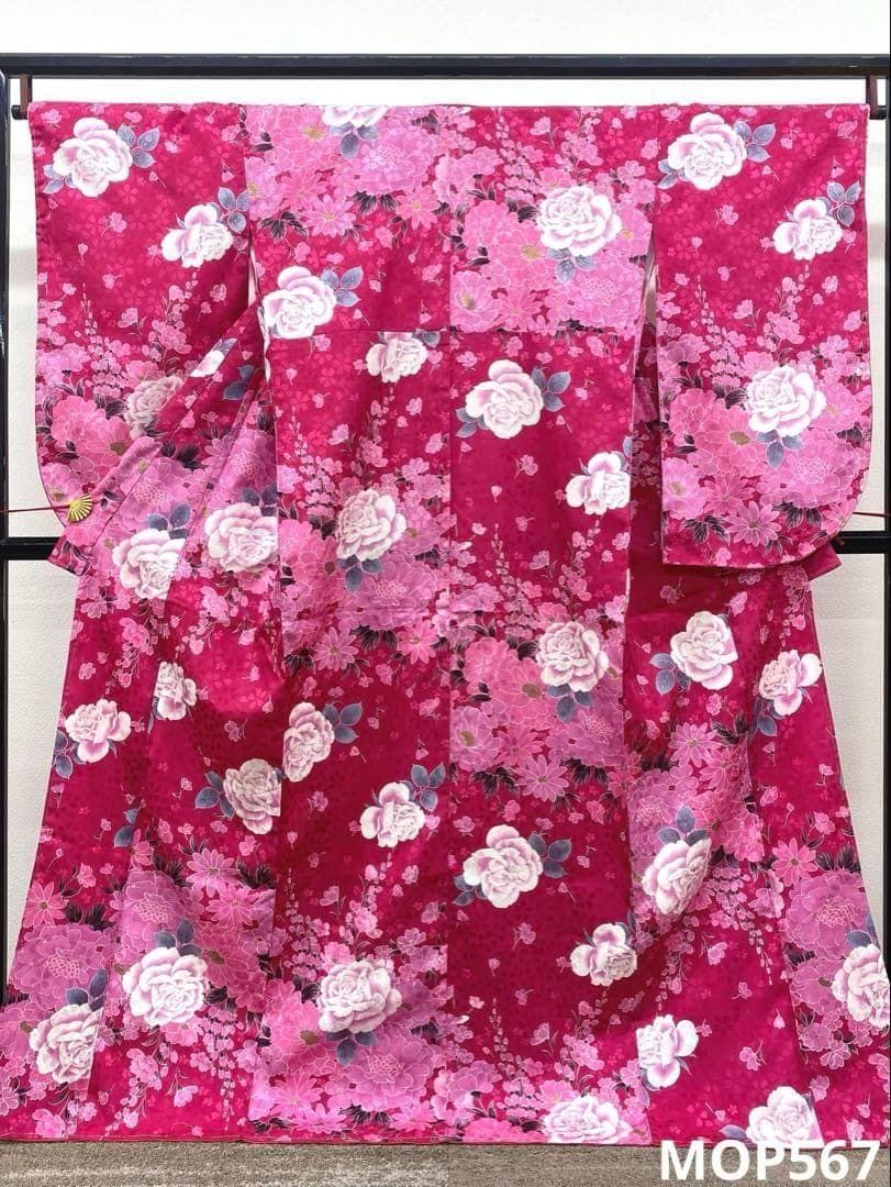 二尺袖 ポリエステル着物 金彩 紋意匠 薔薇 袴向き 新品未使用品 MOP567
