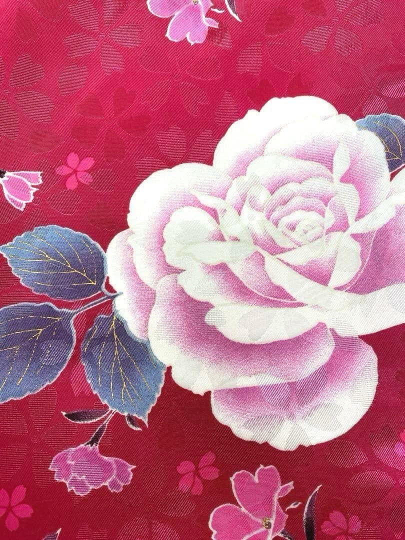 二尺袖 ポリエステル着物 金彩 紋意匠 薔薇 袴向き 新品未使用品