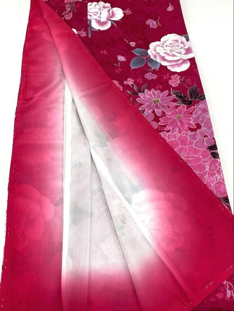 二尺袖 ポリエステル着物 金彩 紋意匠 薔薇 袴向き 新品未使用品