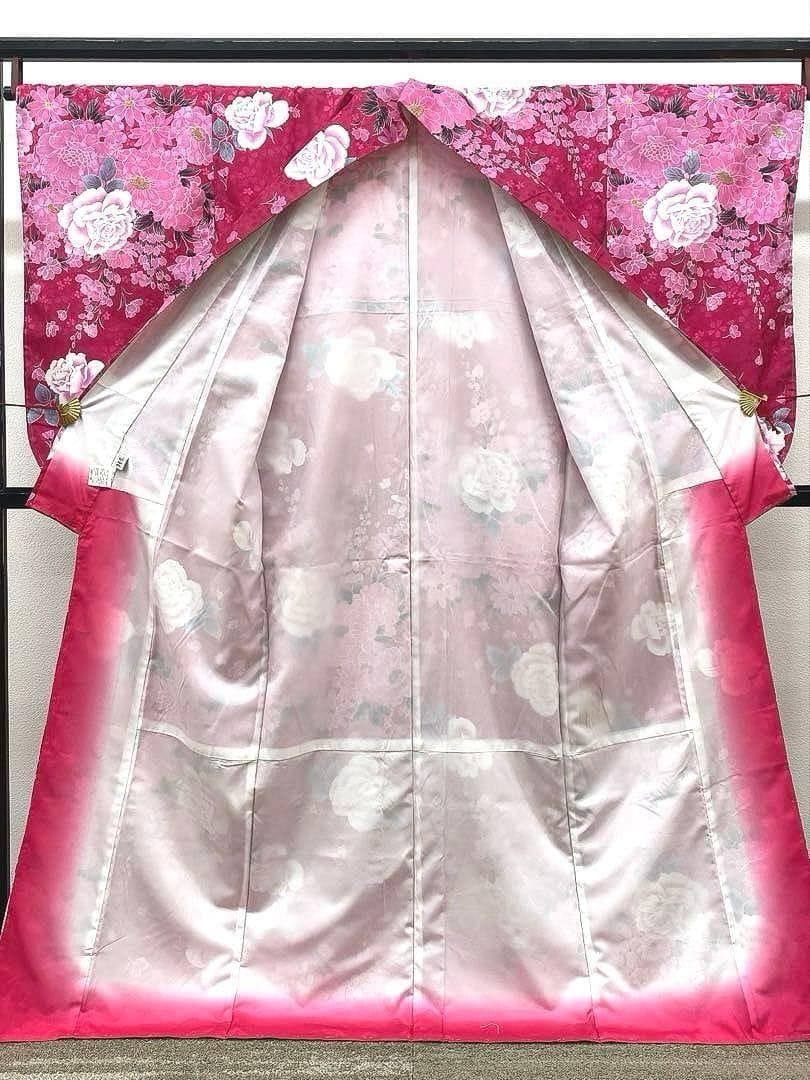 二尺袖 ポリエステル着物 金彩 紋意匠 薔薇 袴向き 新品未使用品