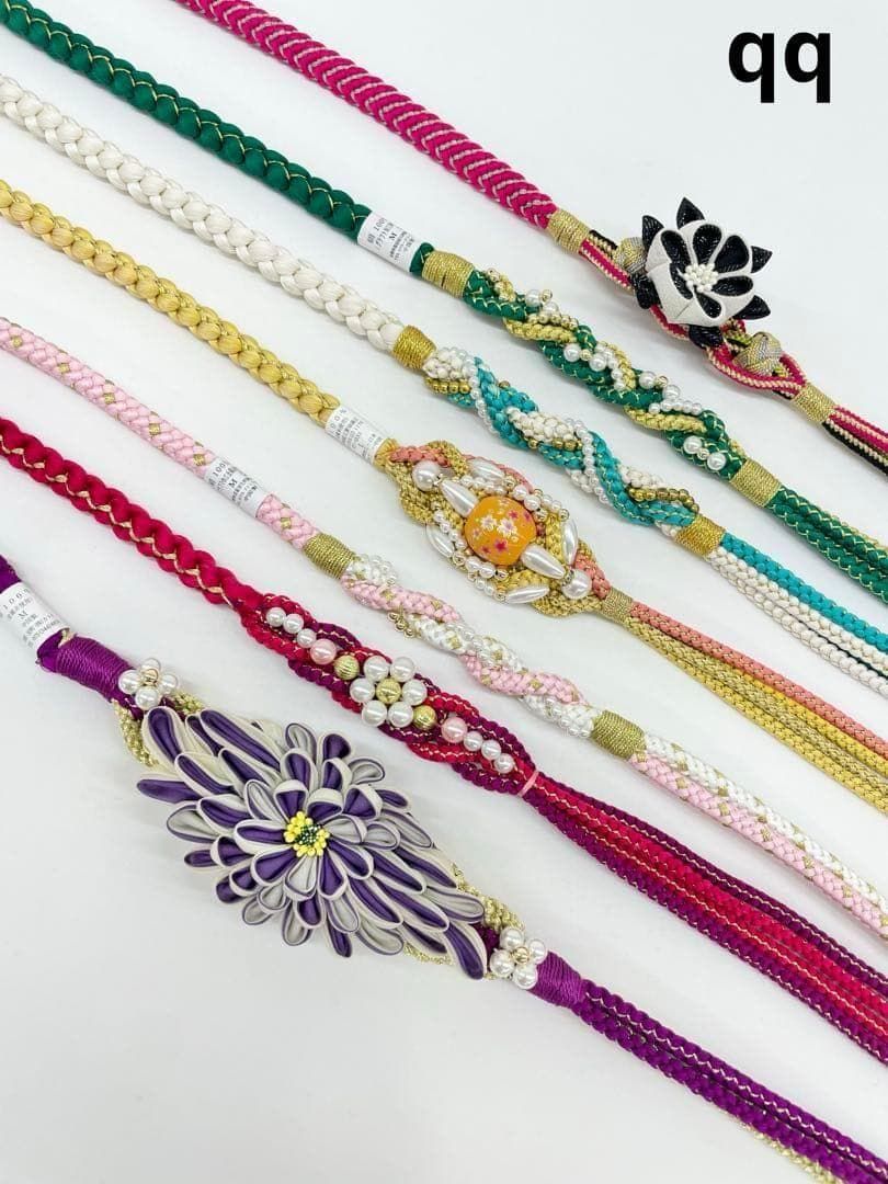 振袖用帯締め 飾り付き 5本おまとめ出品 つまみ細工 正絹 qq